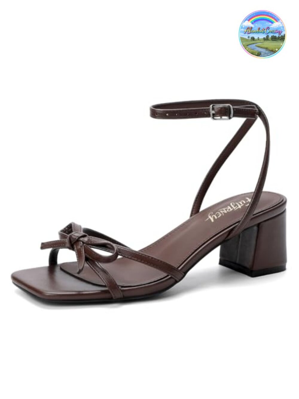 Women's Bow Strappy Low Block Heels Square Toe Ankle Strap